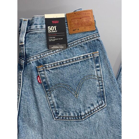 Levi’s 501 high rise distressed button fly skinny jeans size 28 new - Picture 3 of 13